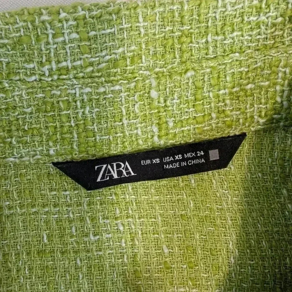 Zara Green Tweed Sleeveless Mini Shift Dress, Size XS - Picture 6 of 6